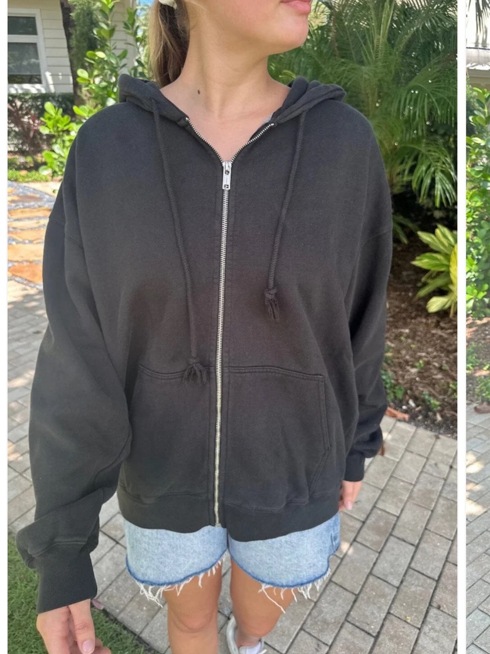 Brandy Melville Black Full-Zip Hooded Sweatshirt